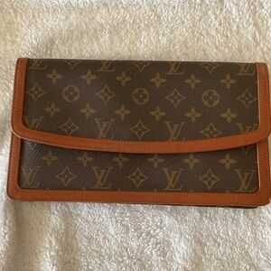 Louis Vuitton Monogram Flap Clutch in Brown and Tan